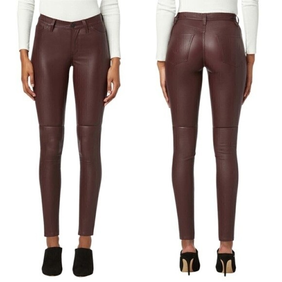 New! Hudson Nico Lamb Leather High Waist Pants in Burgundy - Picture 1 of 12